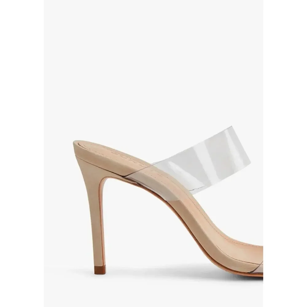 Schutz Nude Ariella Suede Sandal Heels in Oyster Size 7.5